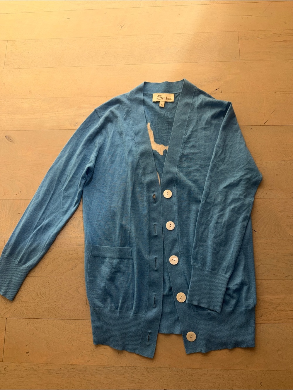 Sezane Sky-Blue Button Front Cardigan